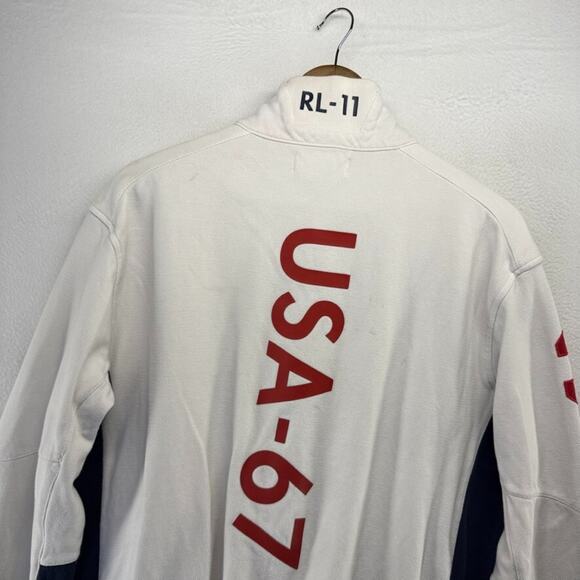 Ralph Lauren Jacket Men's Large White Zip RL Ocean Challenge USA Big Pony READ - Picture 14 of 16